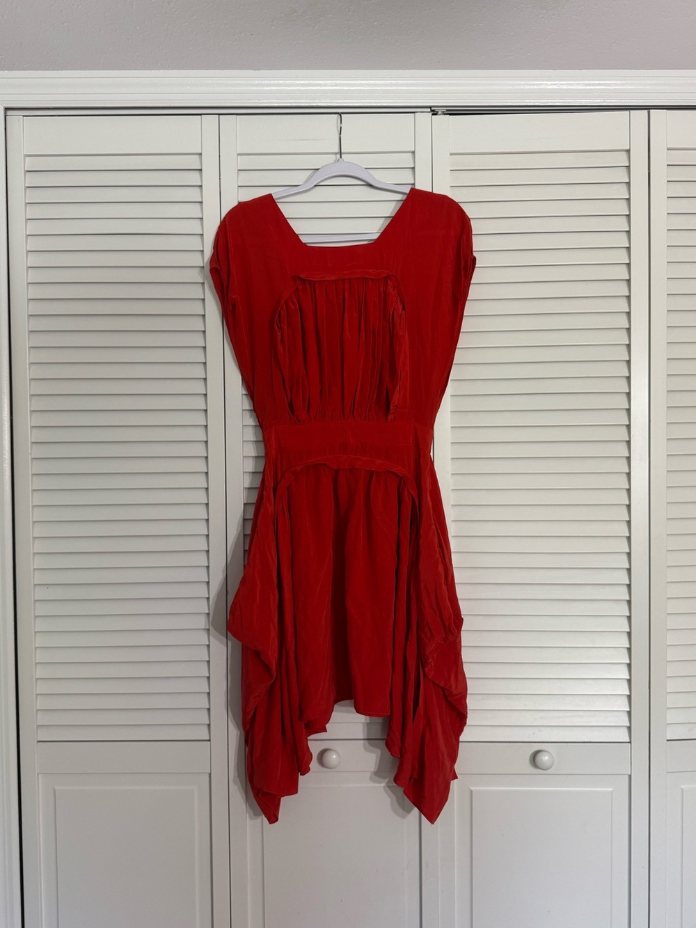 Rachel Comey Handkerchief Hem Red Dress Asymmetrical Gathered Fabric Sz 2